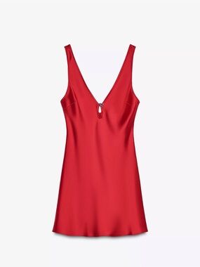 Zara Red Satin V‑Neck Slip Dress